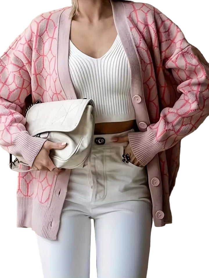 Women's Button-Front Cardigan with Geometric Pattern
