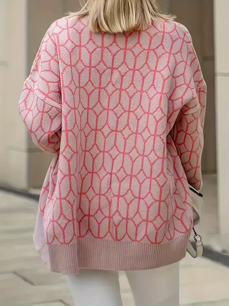 Women's Button-Front Cardigan with Geometric Pattern