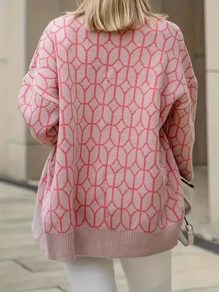 Women's Button-Front Cardigan with Geometric Pattern