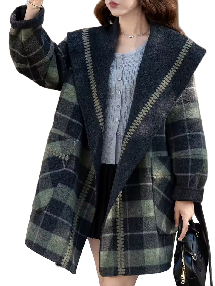 Women's Plaid Coat with Pockets