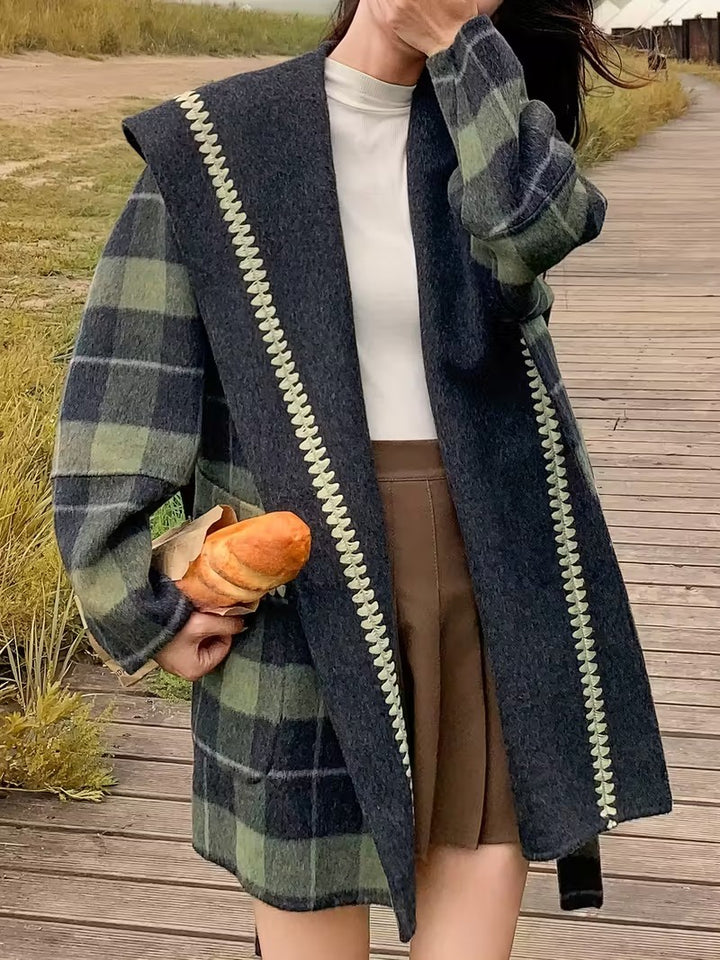 Women's Plaid Coat with Pockets