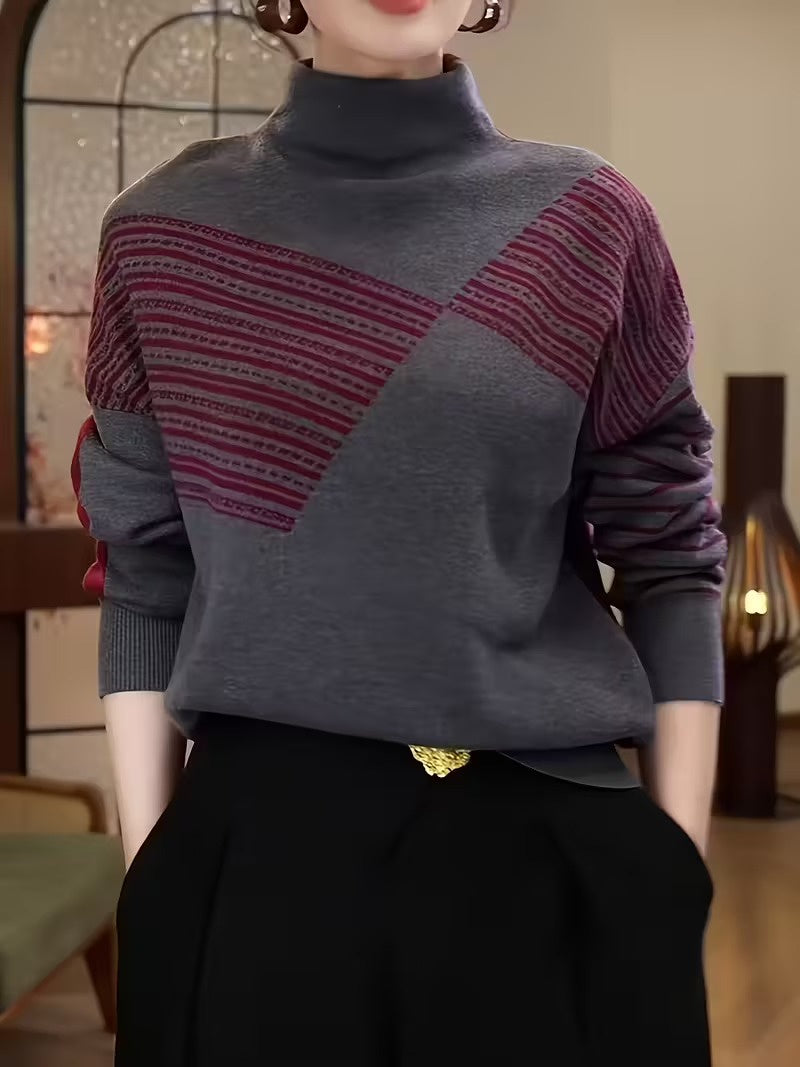 Women's Striped Mock-Collar Sweater