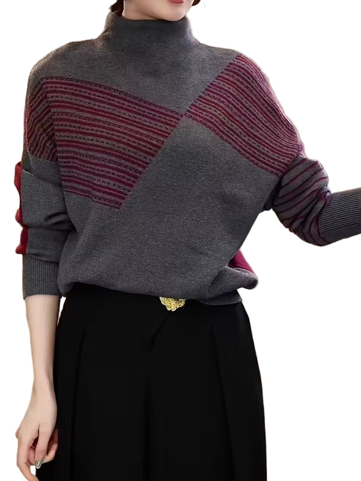 Women's Striped Mock-Collar Sweater