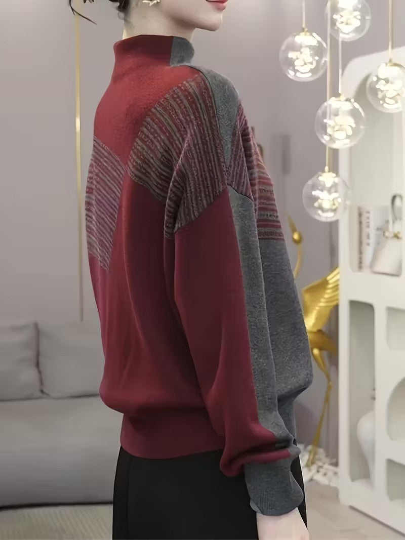 Women's Striped Mock-Collar Sweater