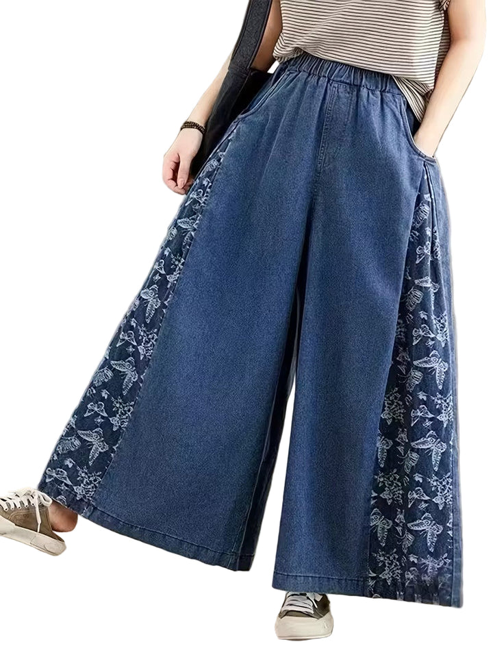 Women’s Wide-Leg Pants with Patterned Side Panels