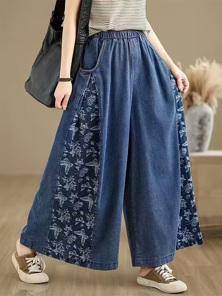Women’s Wide-Leg Pants with Patterned Side Panels