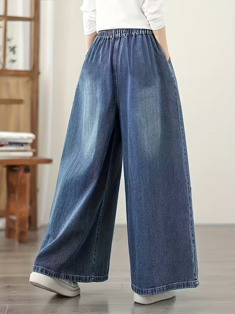 Women’s Wide-Leg Pants with Patterned Side Panels