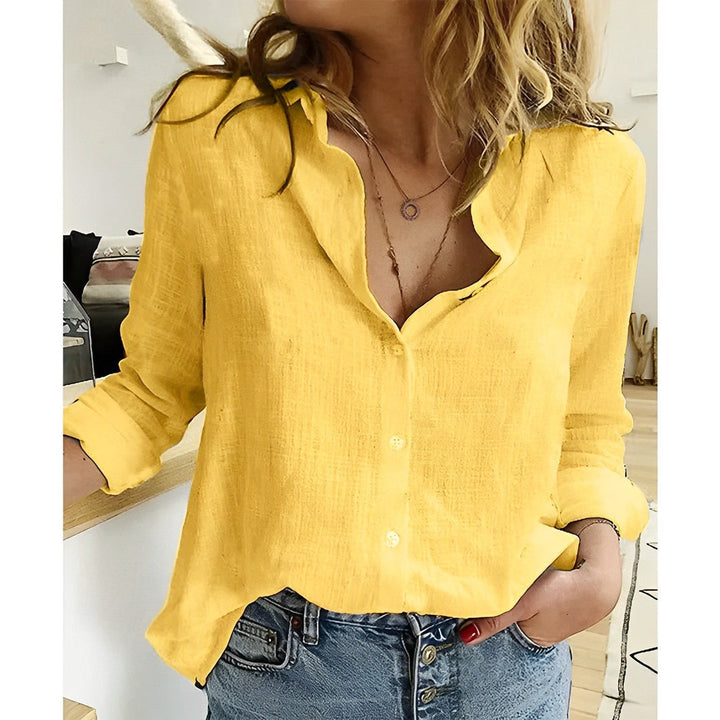 Womens Button Front Blouse with Collar and Long Sleeves