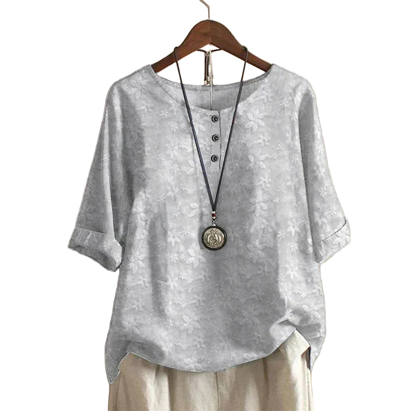 Women’s Half Sleeve Top with Round Neck and Button Detail