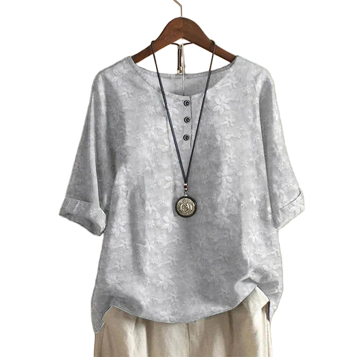 Women’s Half Sleeve Top with Round Neck and Button Detail
