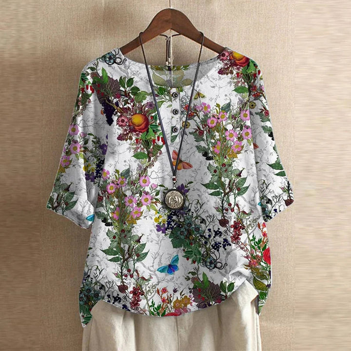 Women’s Half Sleeve Top with Round Neck and Button Detail