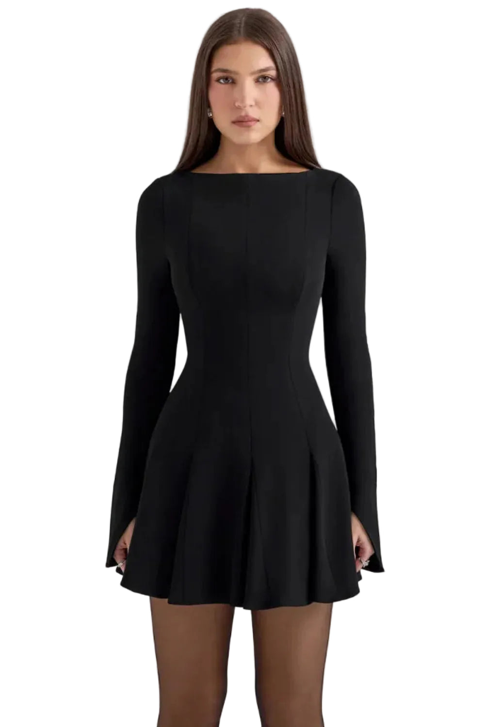 Womens Long Sleeve Mini Dress with Flared Skirt