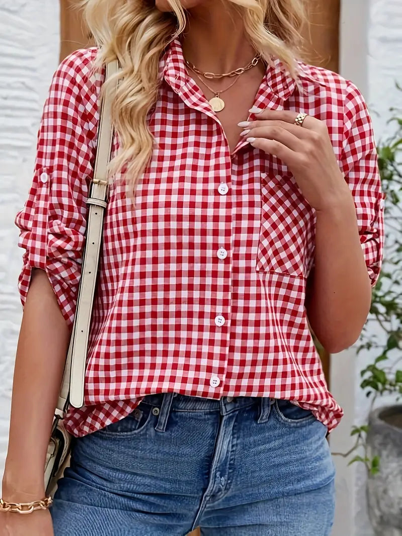 Women’s Long Sleeve Shirt with Collar and Button Front
