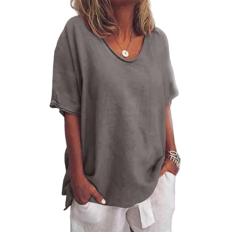 Womens Short Sleeve Oversized Top with Round Neck