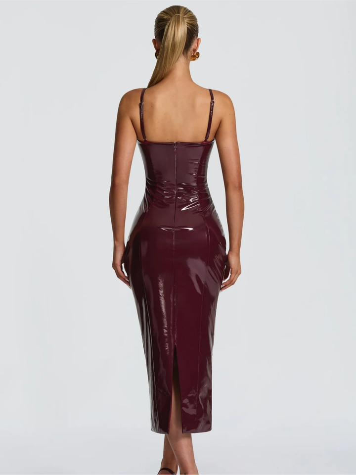 Womens Strapless Midi Dress with Structured Bodice