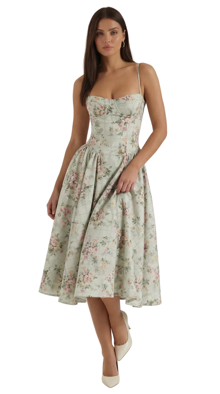 Women’s A-Line Midi Dress with Structured Bodice
