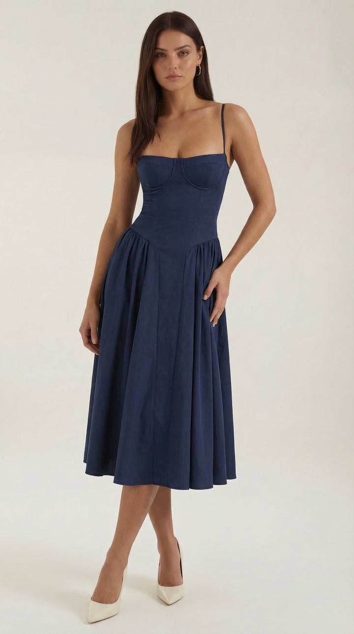 Women’s A-Line Midi Dress with Structured Bodice
