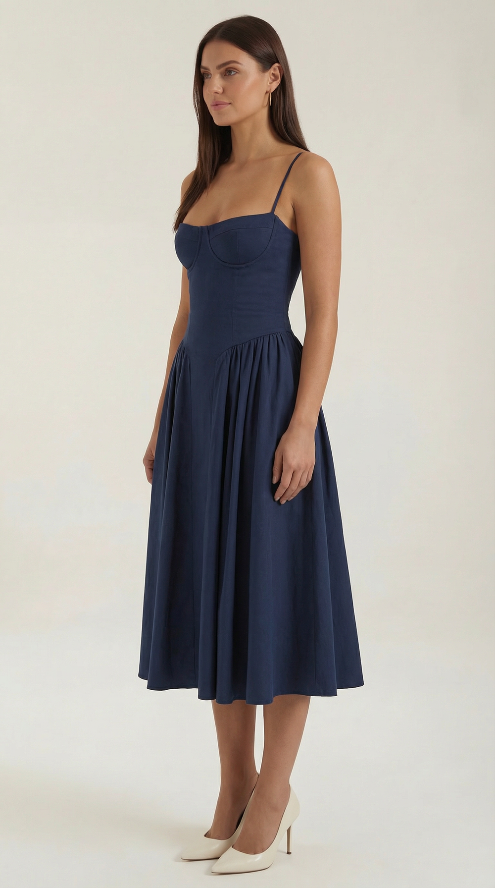 Women’s A-Line Midi Dress with Structured Bodice