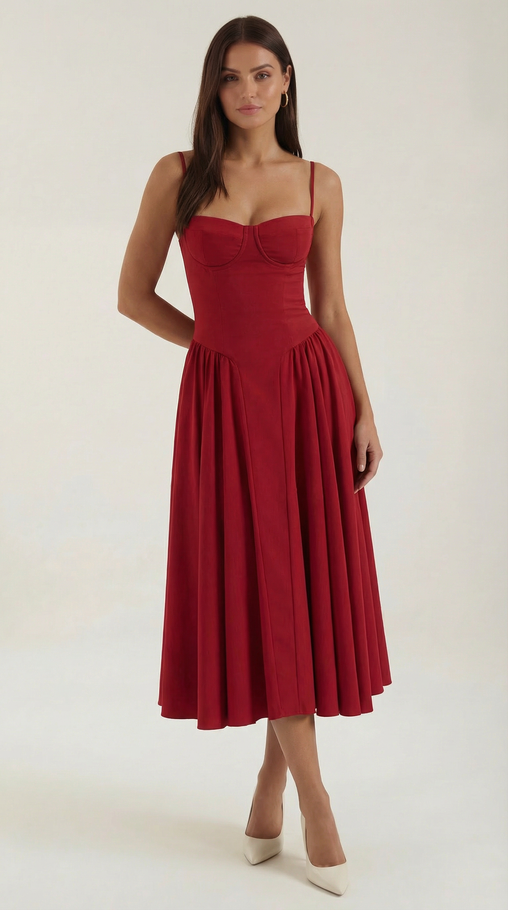 Women’s A-Line Midi Dress with Structured Bodice