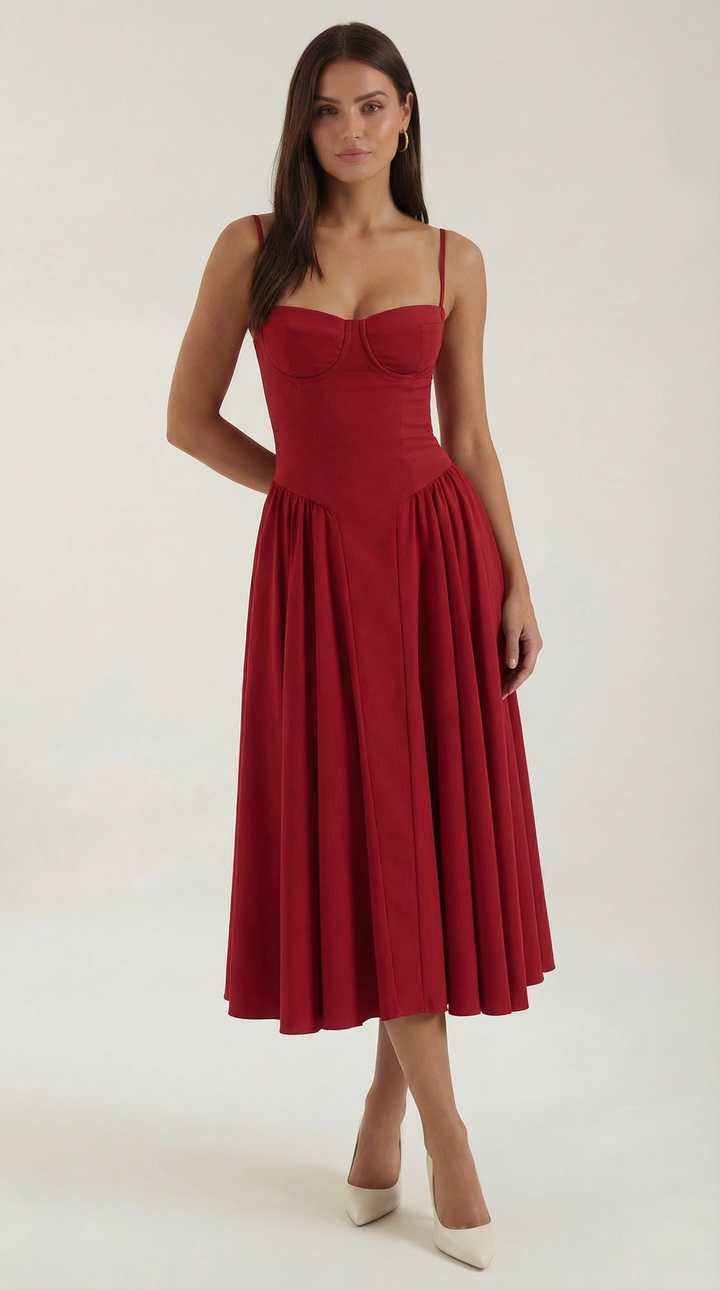 Women’s A-Line Midi Dress with Structured Bodice