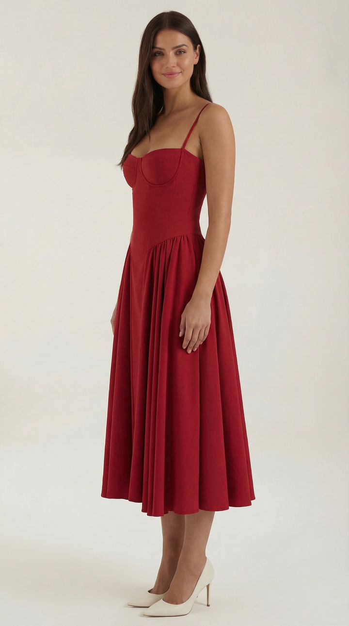 Women’s A-Line Midi Dress with Structured Bodice