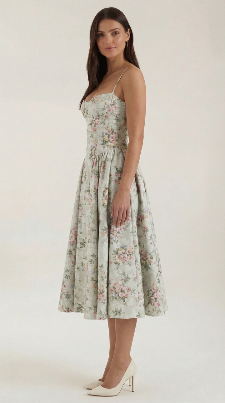 Women’s A-Line Midi Dress with Structured Bodice