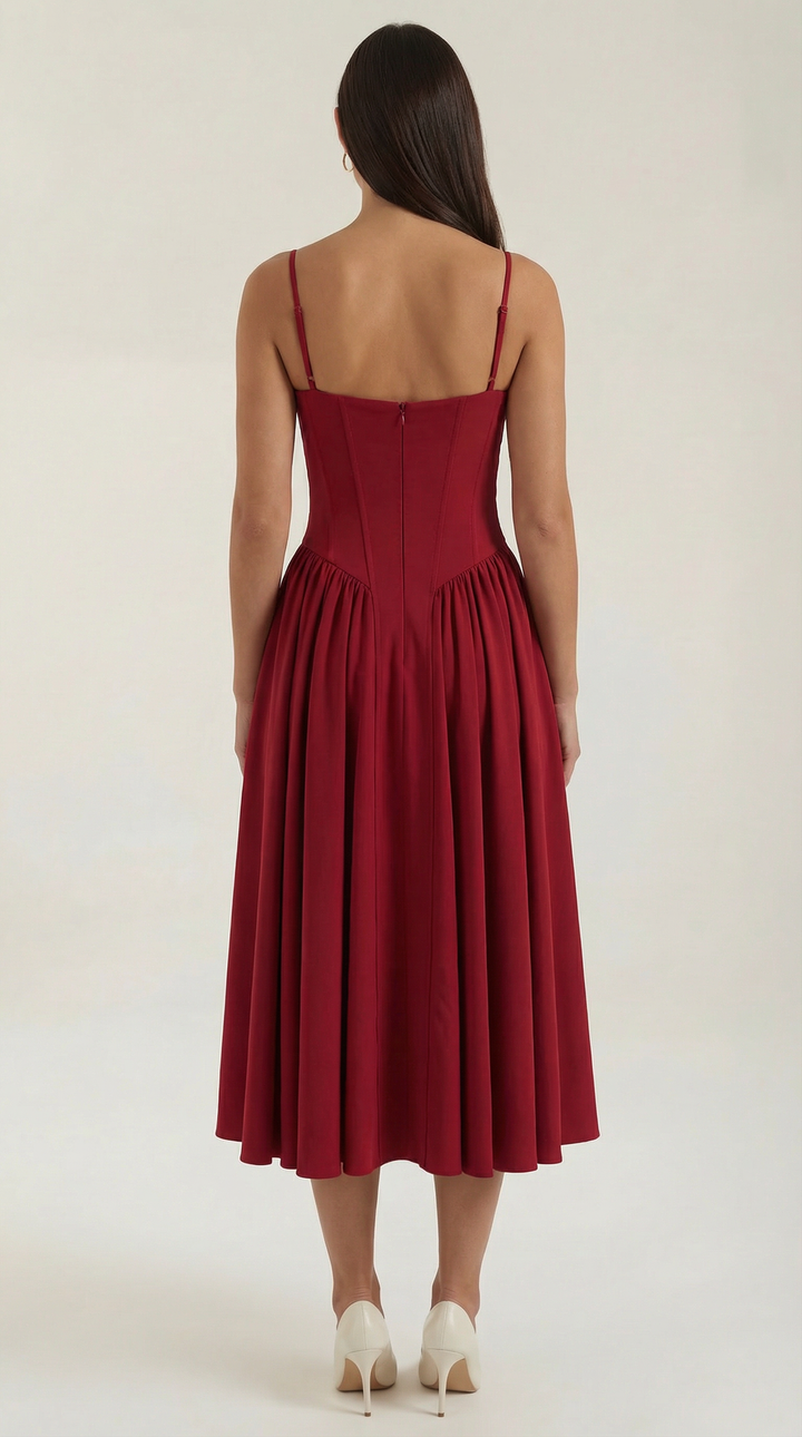 Women’s A-Line Midi Dress with Structured Bodice