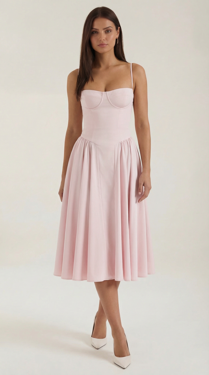 Women’s A-Line Midi Dress with Structured Bodice