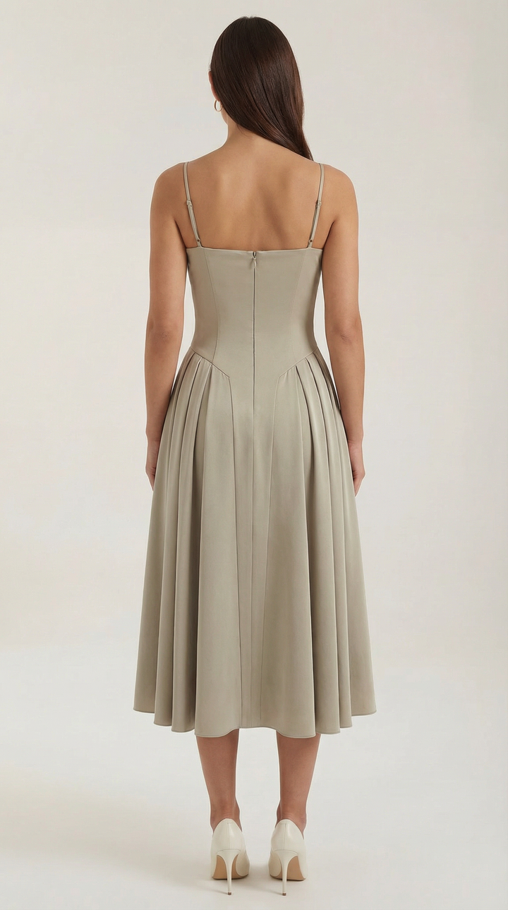 Women’s A-Line Midi Dress with Structured Bodice