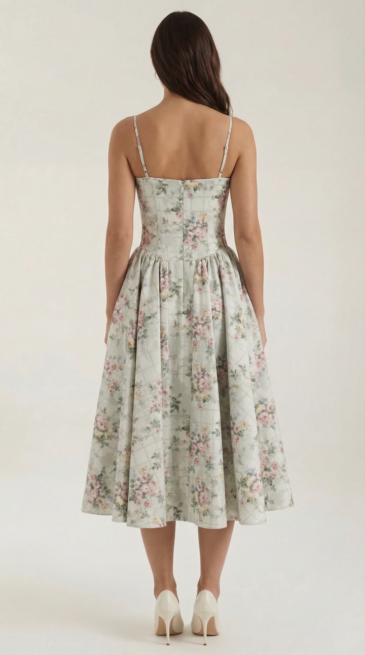 Women’s A-Line Midi Dress with Structured Bodice