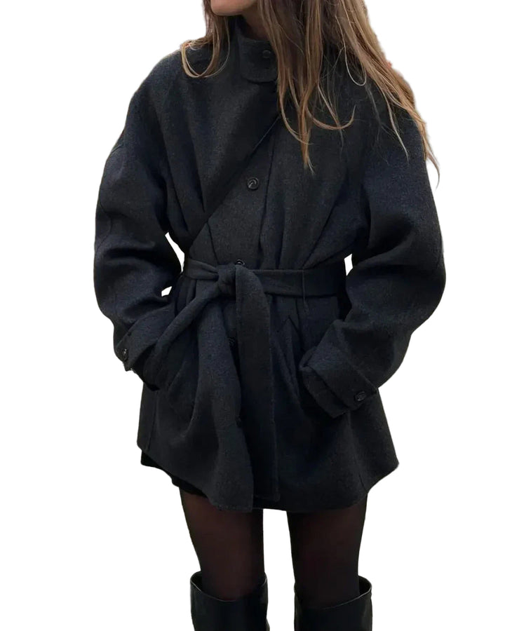 Women’s Belted Coat with Button Front and Long Sleeves