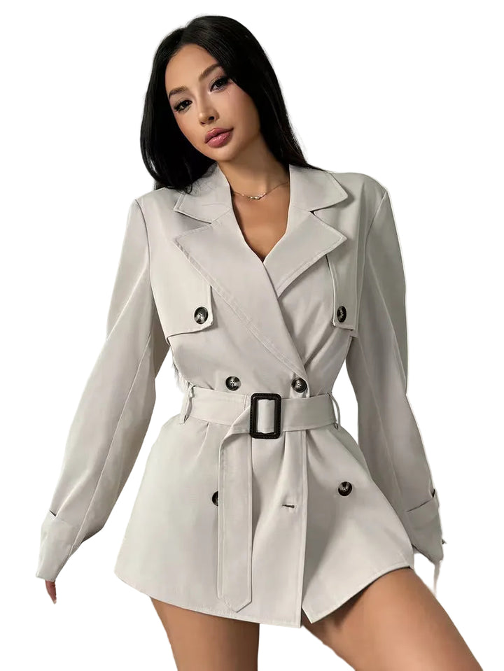 Women’s Belted Double Breasted Short Trench Coat