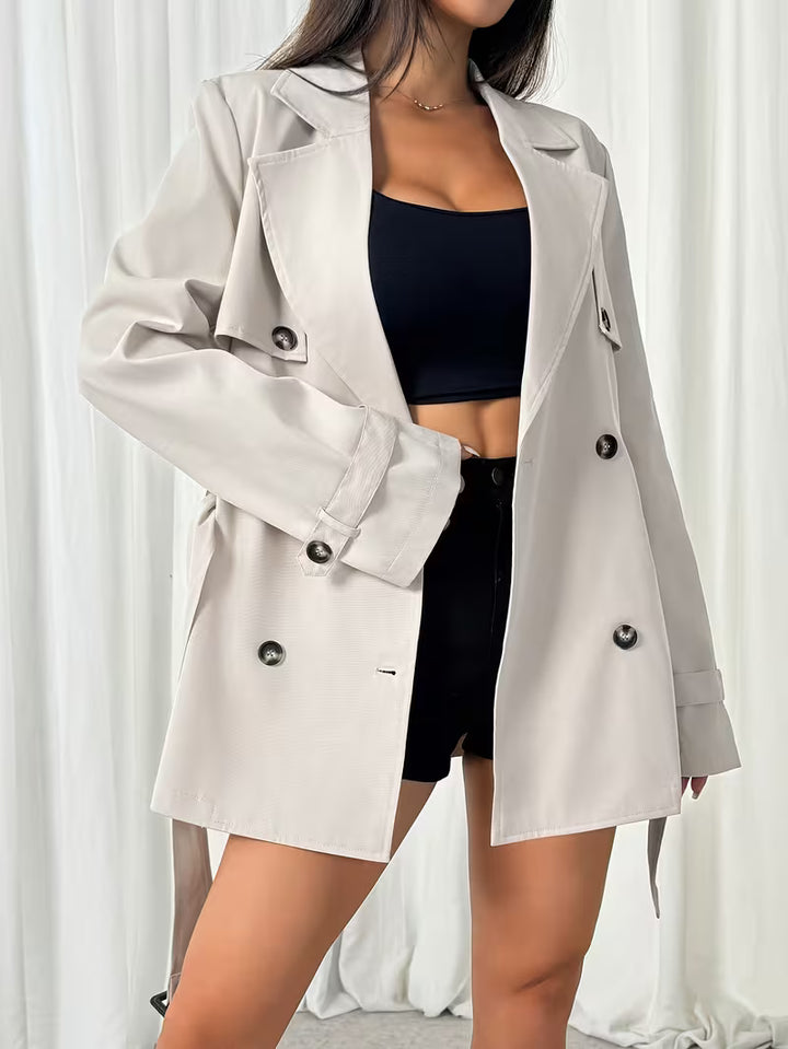 Women’s Belted Double Breasted Short Trench Coat