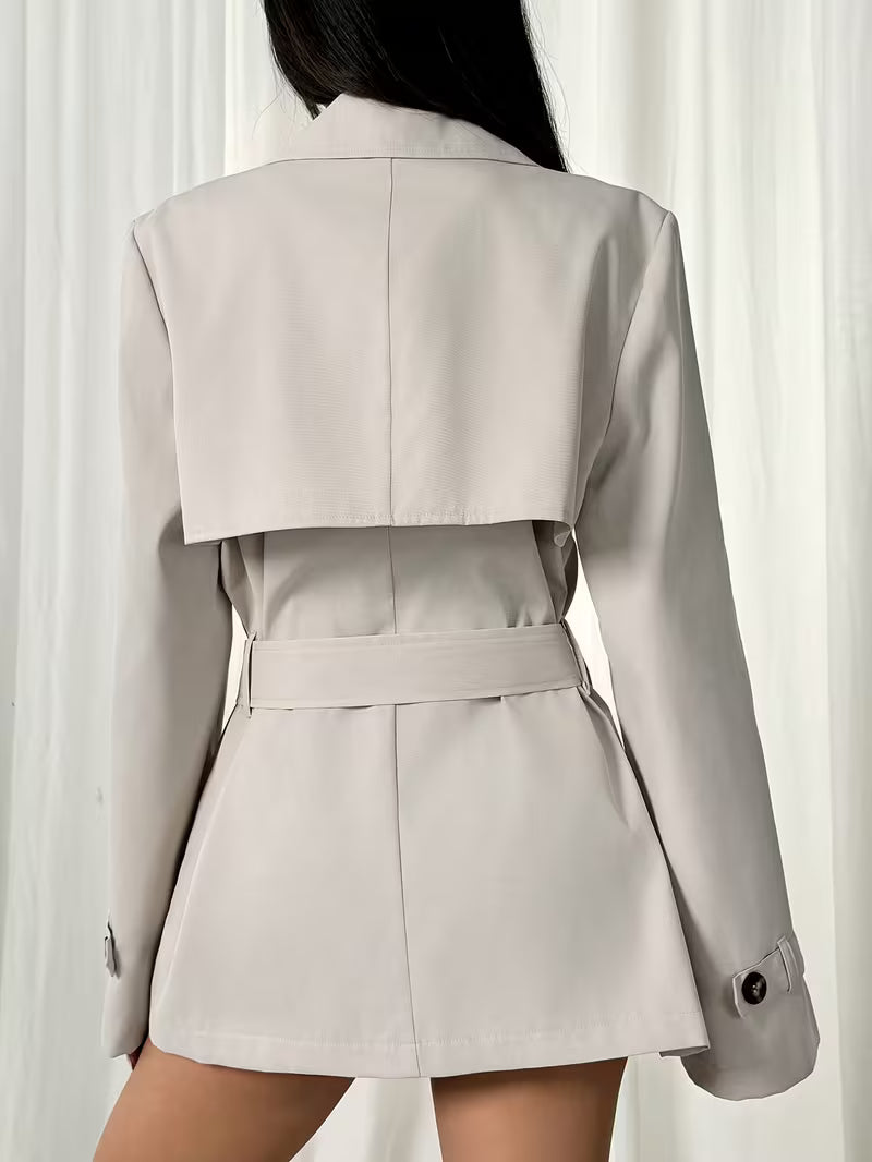 Women’s Belted Double Breasted Short Trench Coat