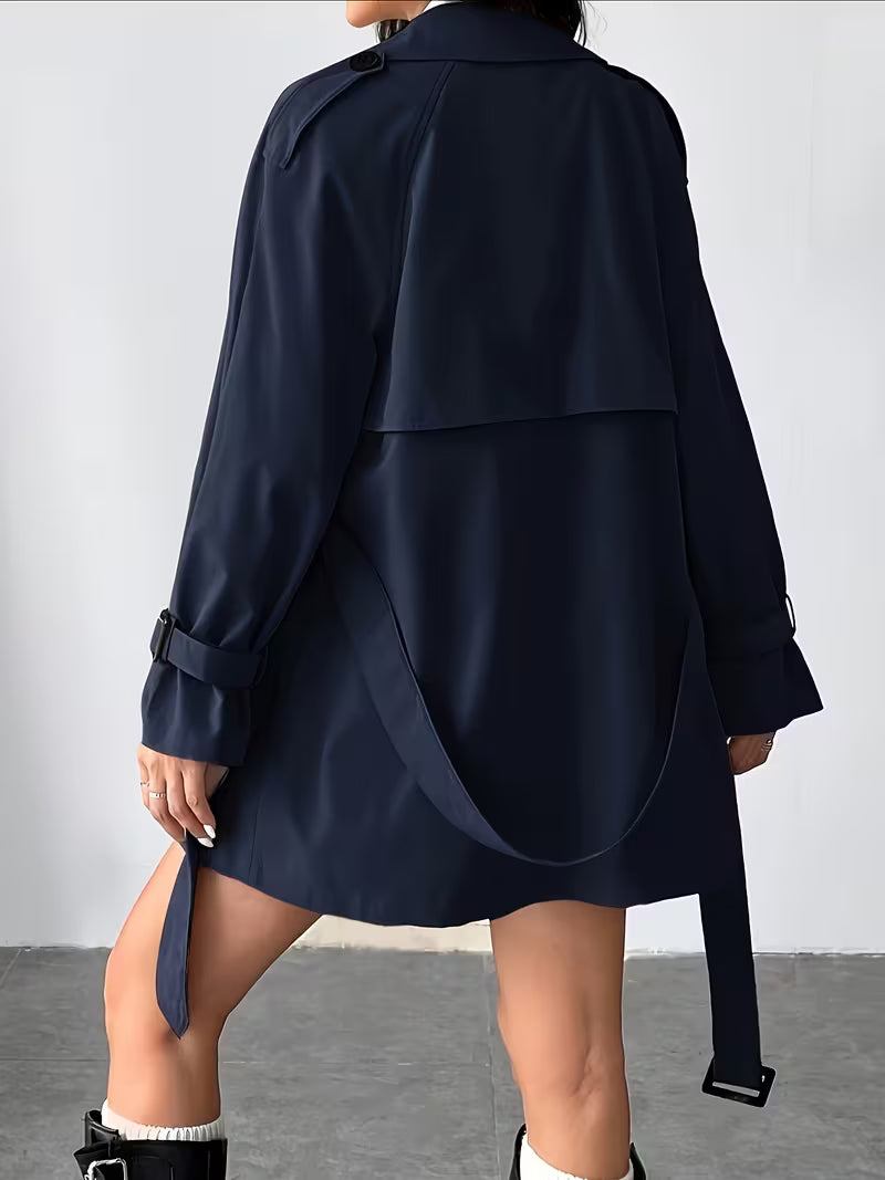 Women’s Belted Double Breasted Trench Coat with Lapel Collar