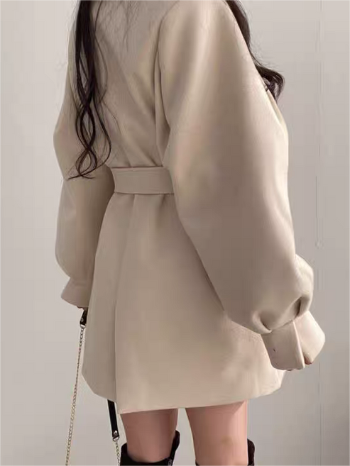 Women’s Belted Long Sleeve Coat with Lapel Collar