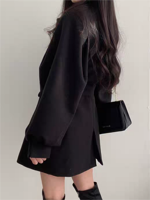 Women’s Belted Long Sleeve Coat with Lapel Collar