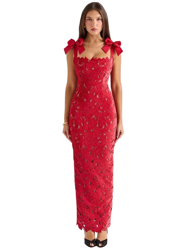 Women’s Bow Strap Lace Maxi Dress