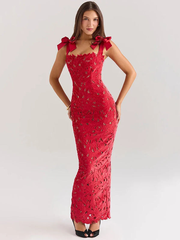 Women’s Bow Strap Lace Maxi Dress