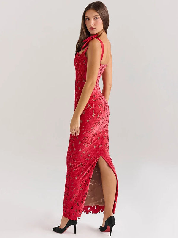 Women’s Bow Strap Lace Maxi Dress