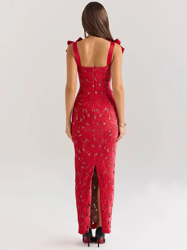 Women’s Bow Strap Lace Maxi Dress