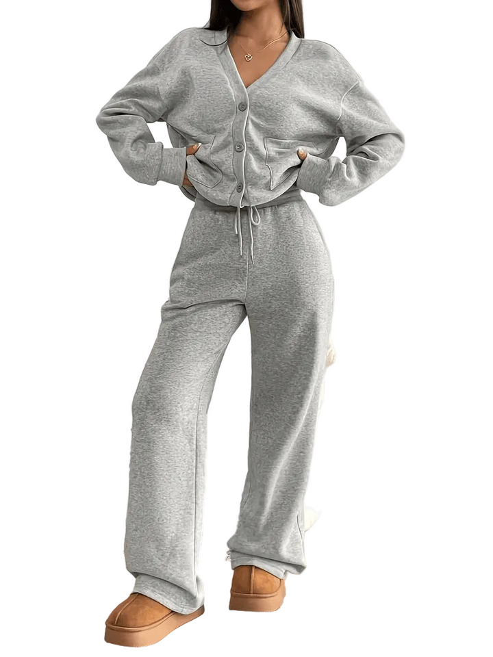 Women’s Button Front Cardigan and Wide Leg Trousers Set