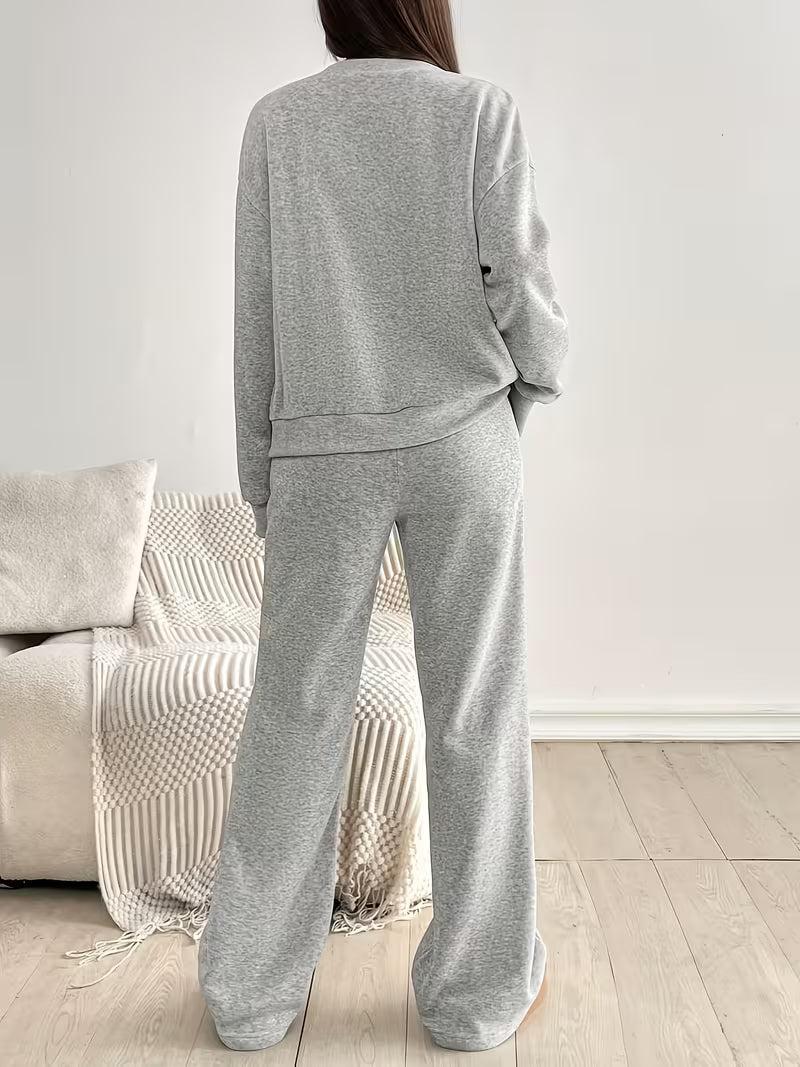 Women’s Button Front Cardigan and Wide Leg Trousers Set
