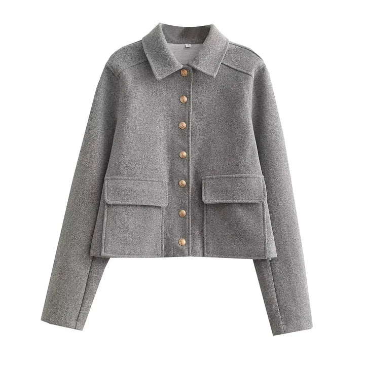 Women’s Button-Front Jacket with Collar and Patch Pockets