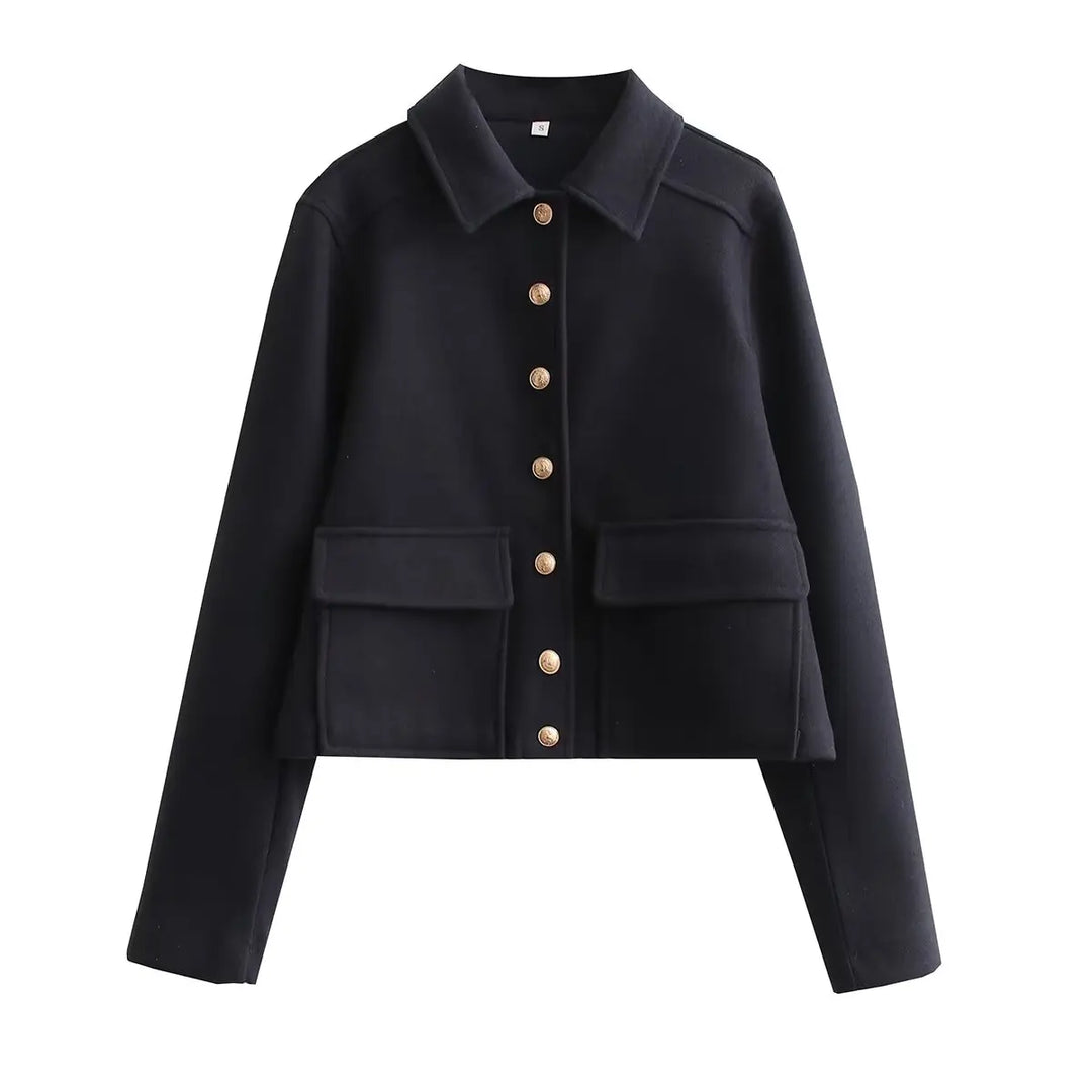 Women’s Button-Front Jacket with Collar and Patch Pockets