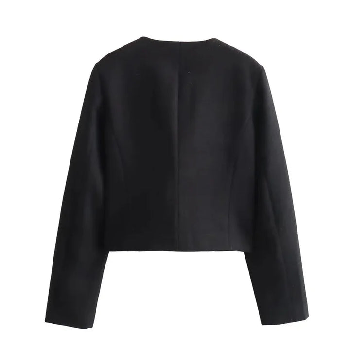 Women’s Button-Front Jacket with Round Neck and Front Pockets