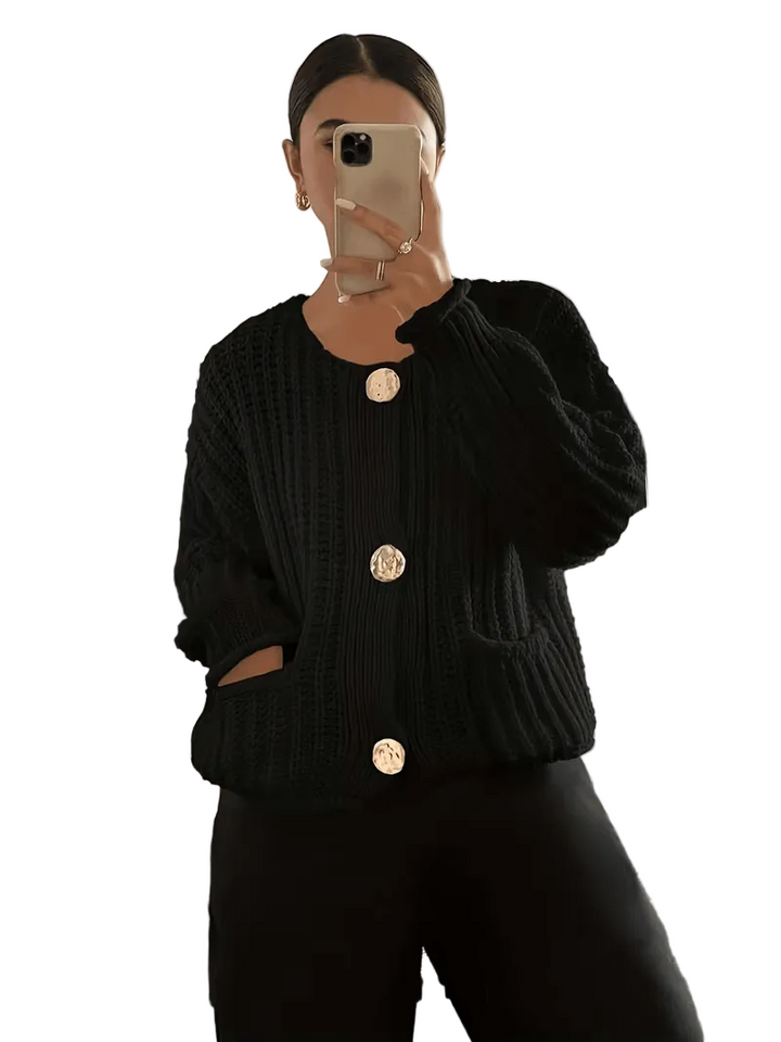 Women’s Button Front Knit Cardigan with Textured Stitch