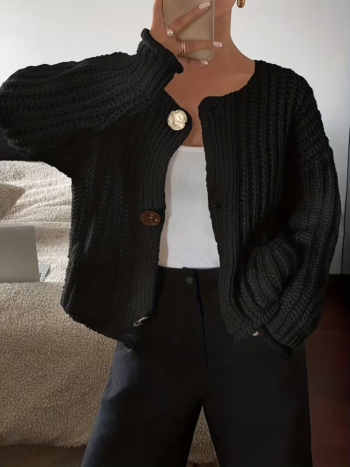 Women’s Button Front Knit Cardigan with Textured Stitch