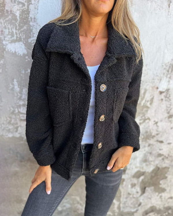 Women’s Button Front Teddy Jacket with Collar