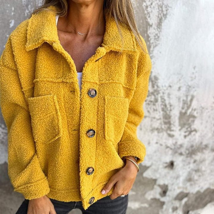 Women’s Button Front Teddy Jacket with Collar